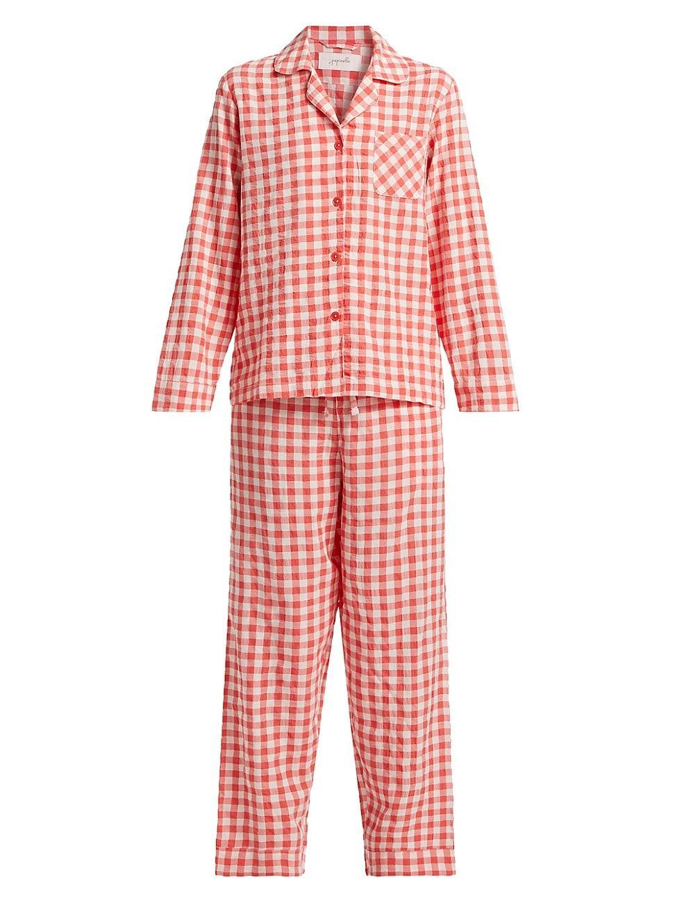 Womens Checked Seersucker Gingham Full-Length Pajamas Product Image