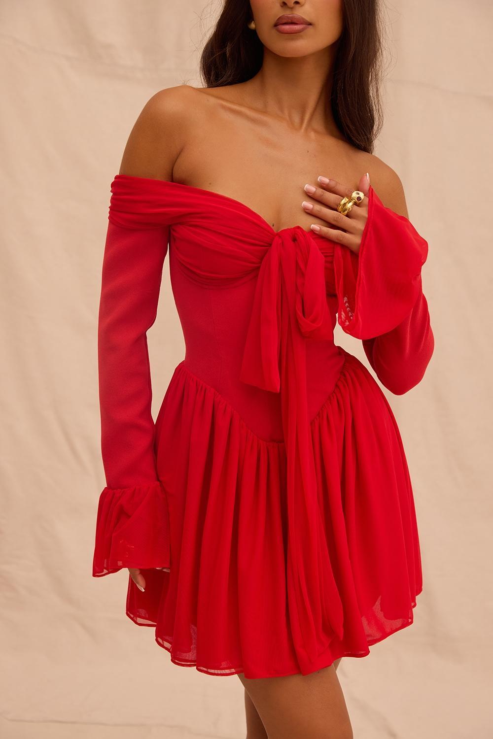 Alana Scarlet Off Shoulder Dress Product Image