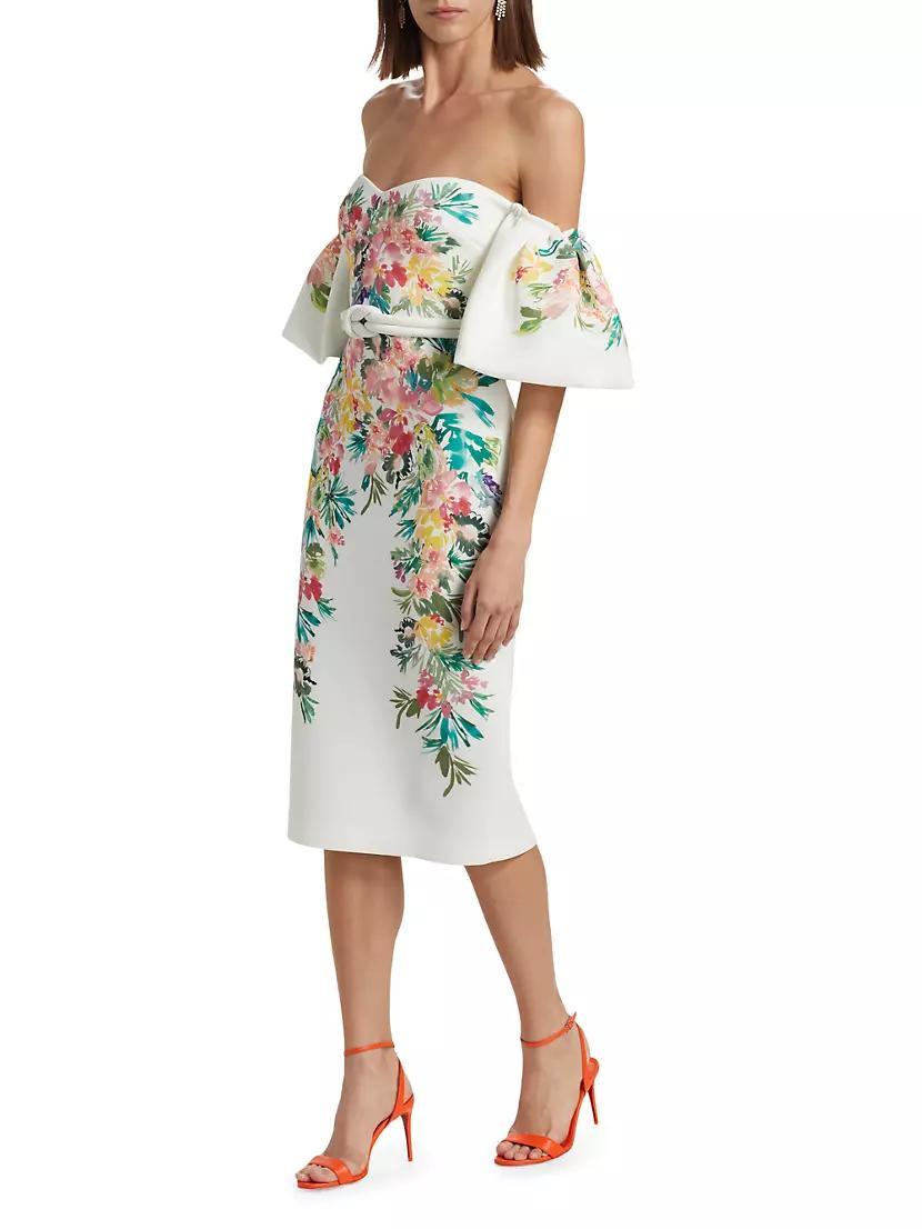 Floral Scuba Off-The-Shoulder Cocktail Dress Product Image