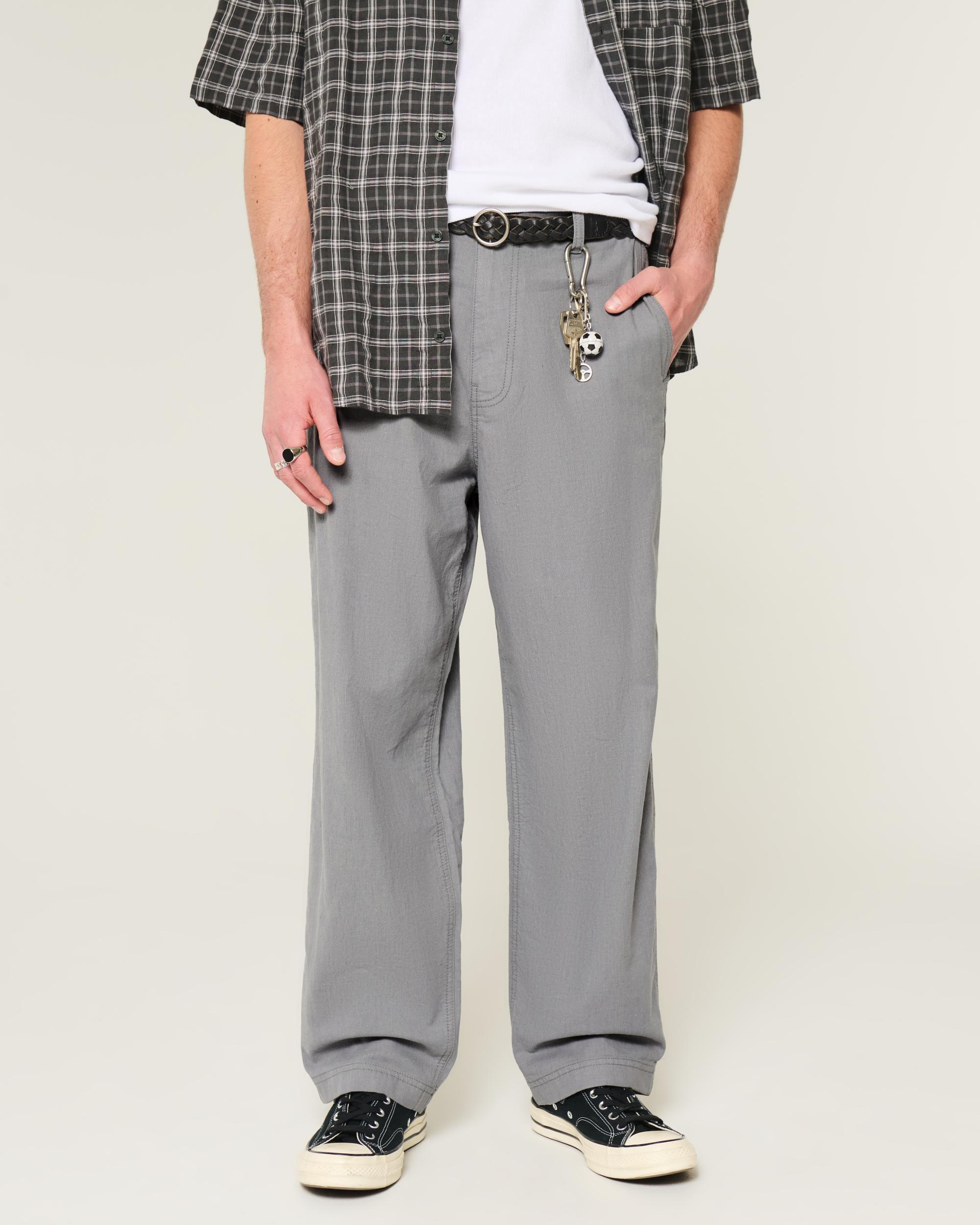 Linen-Blend Flex Waist Baggy Pants Product Image