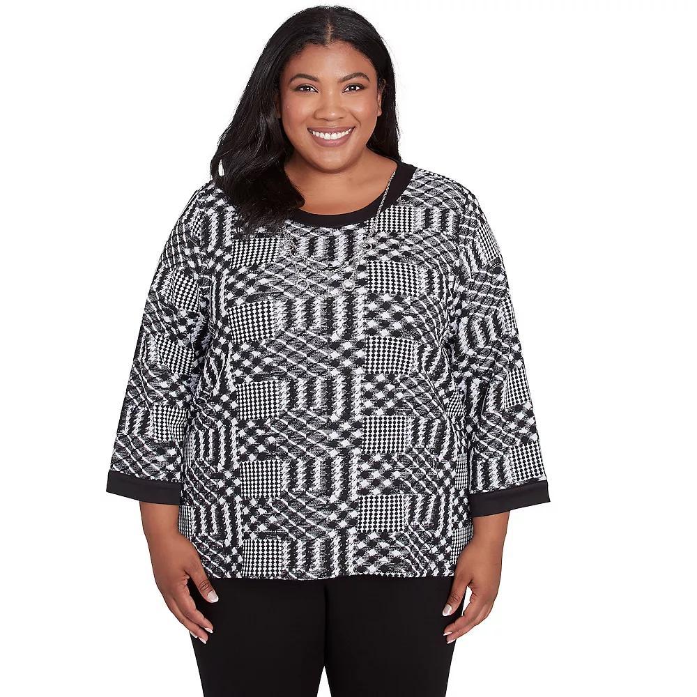 Plus Size Alfred Dunner Houndstooth Textured Top, Women's, Size: 1XL, Multi Black Product Image