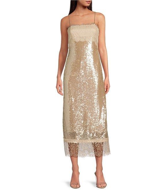 Gianni Bini Madelyn Square Neck Sleeveless Sequin Lace Midi Dress Product Image