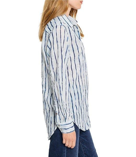 NIC + ZOE Woven Crinkle Watercolor Stripe Button Down Collar Shirt Product Image