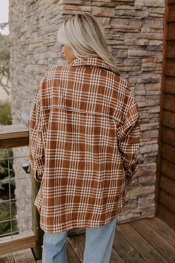 Start The Bonfire Embellished Plaid Jacket in Chocolate Product Image