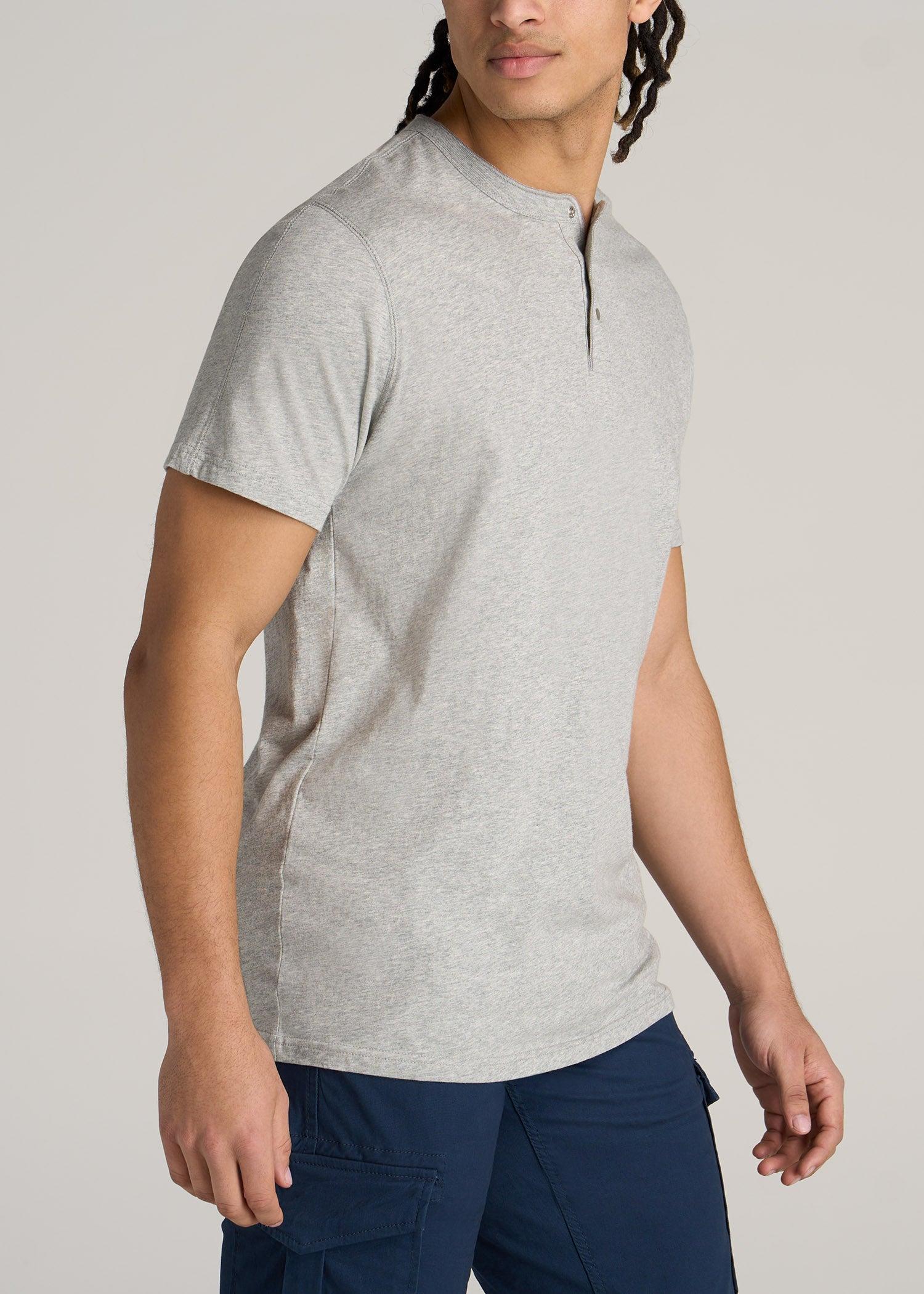 LJ&S REGULAR-FIT Jersey Henley Tee for Tall Men in Heathered Grey Male Product Image
