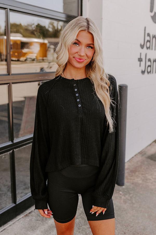 Casual Comforts Henley Top in Black Product Image