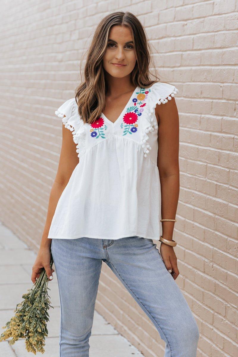 White Floral Embroidered Top - FINAL SALE Product Image