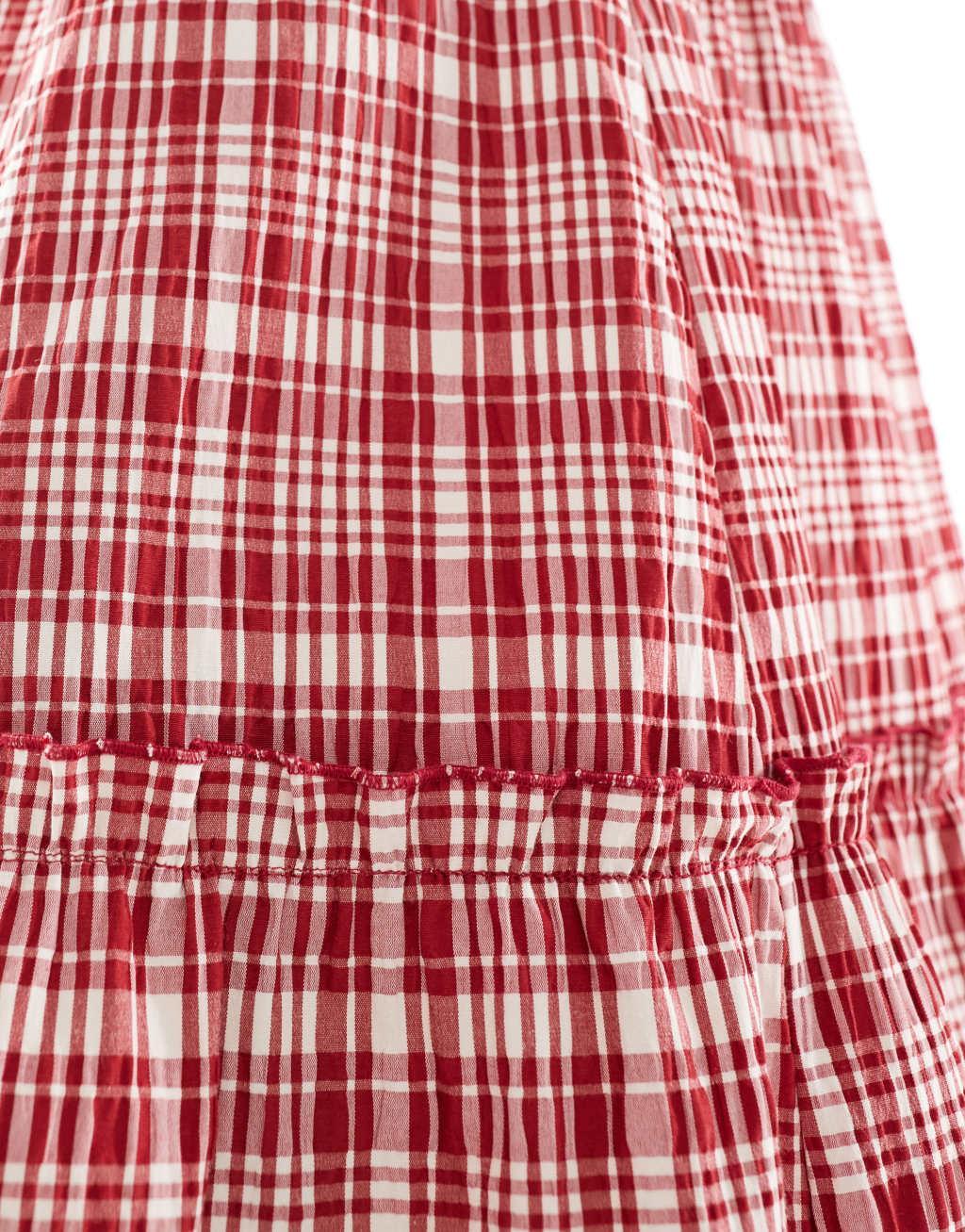 ASOS DESIGN tiered maxi skirt in red plaid Product Image