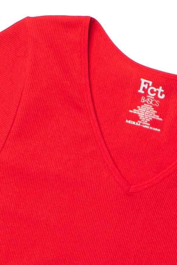 Red Seamless V Neck Tee Product Image