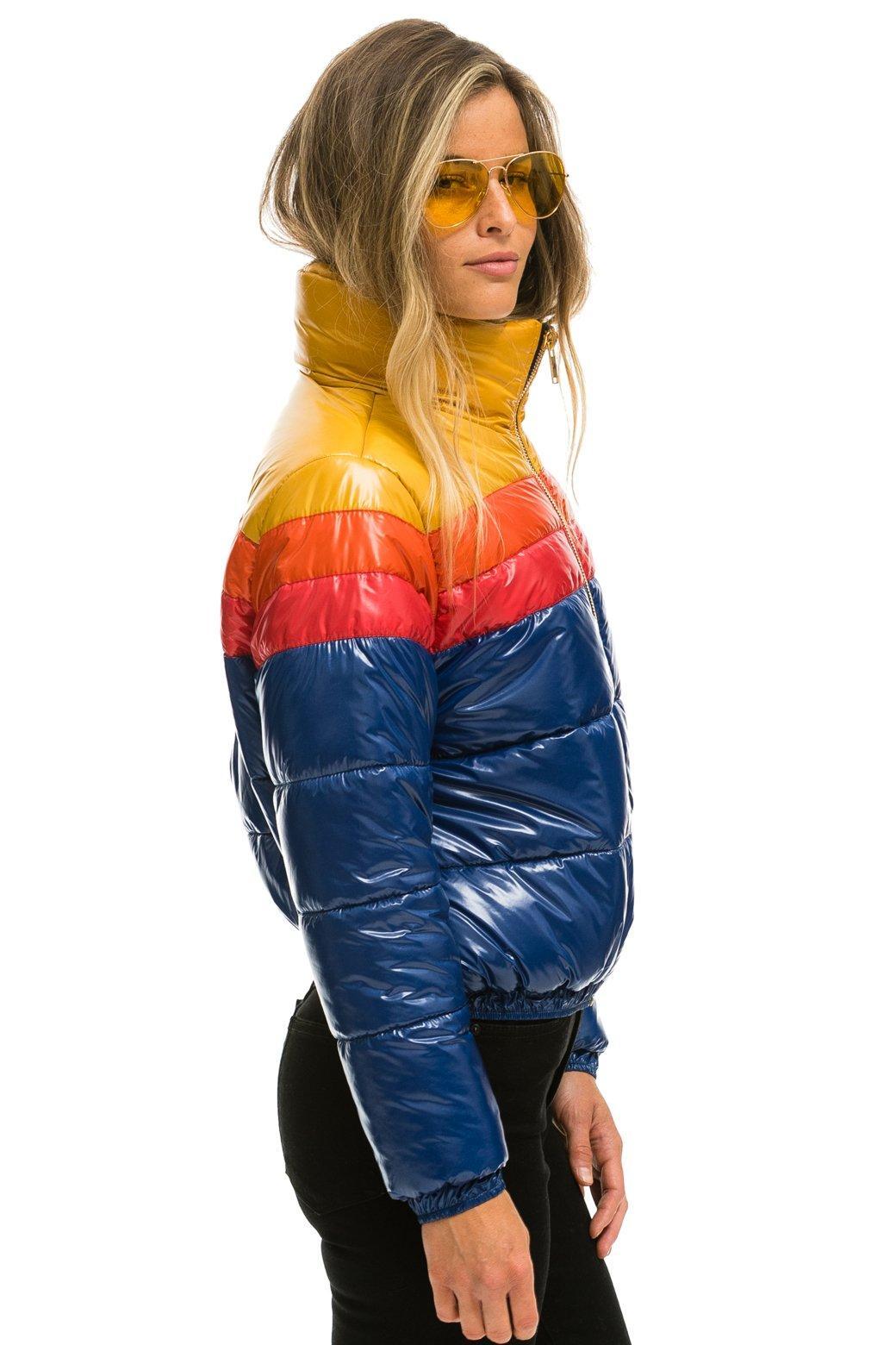 COLOR BLOCK LUXE APRES PUFFER JACKET - GLOSSY BLUE Female Product Image