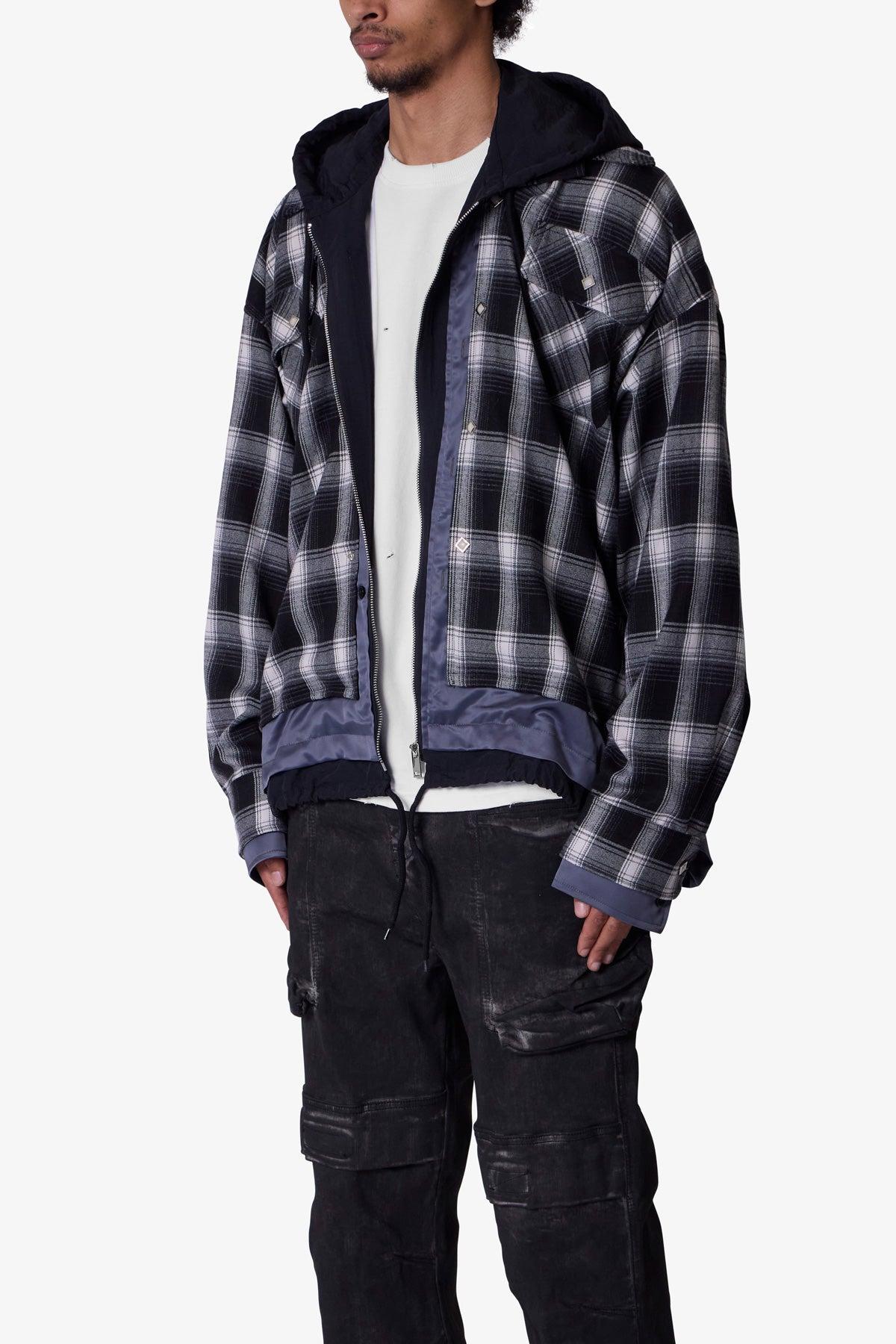Zipped Up Flannel Jacket - Black Product Image