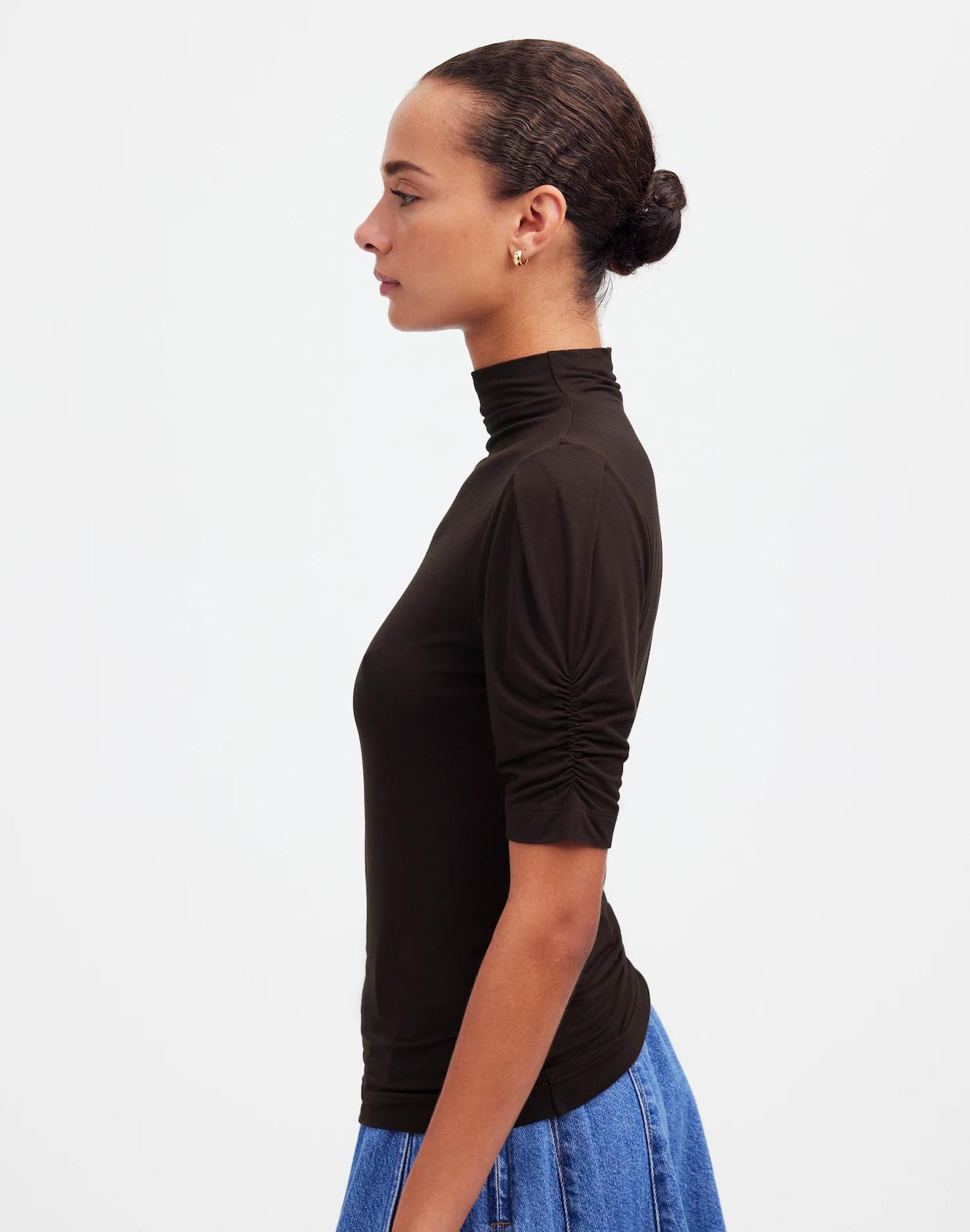 Drapey Puff-Sleeve Mockneck Top Product Image