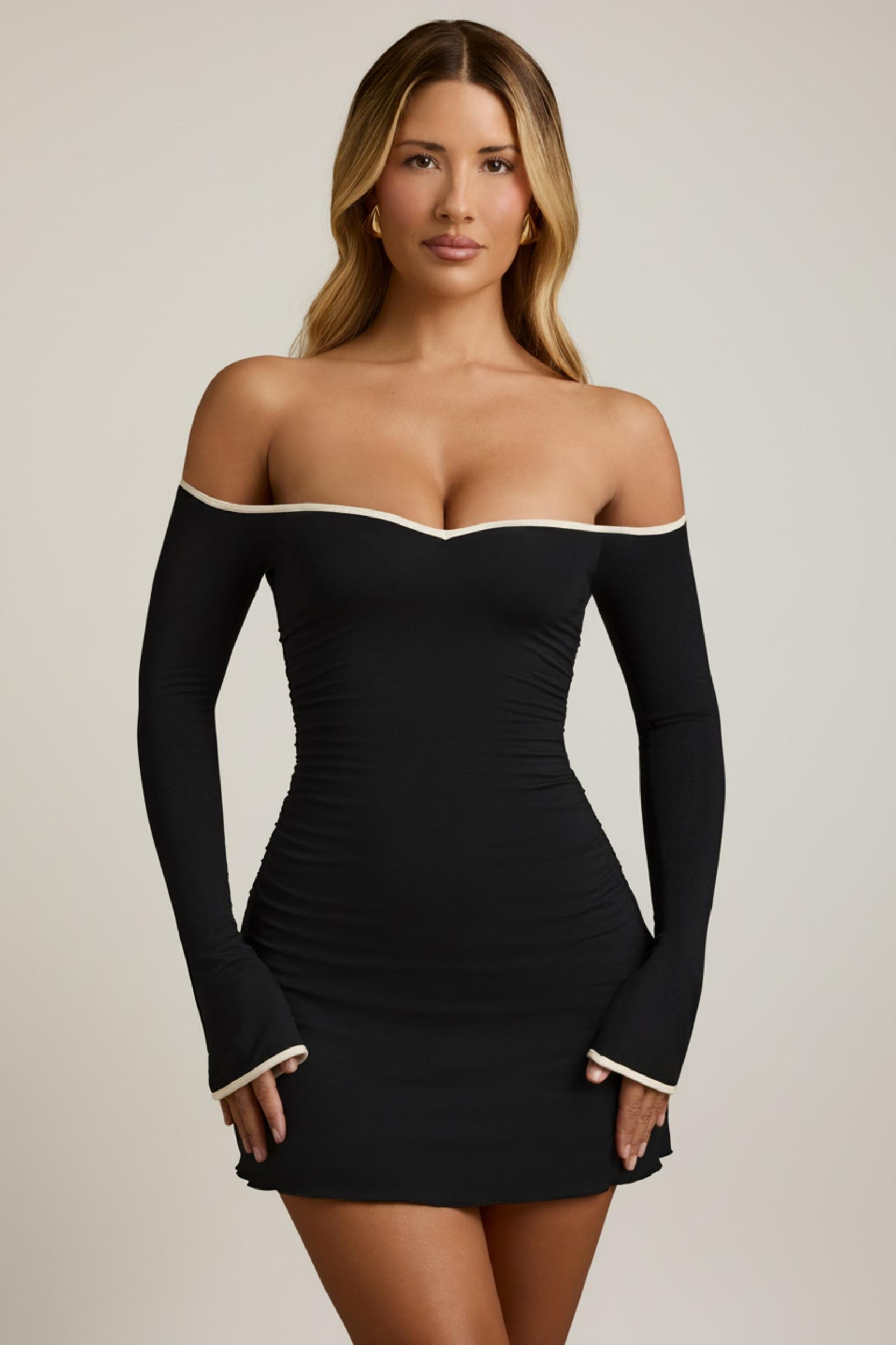 Modal Off-Shoulder A-Line Mini Dress in Black Product Image