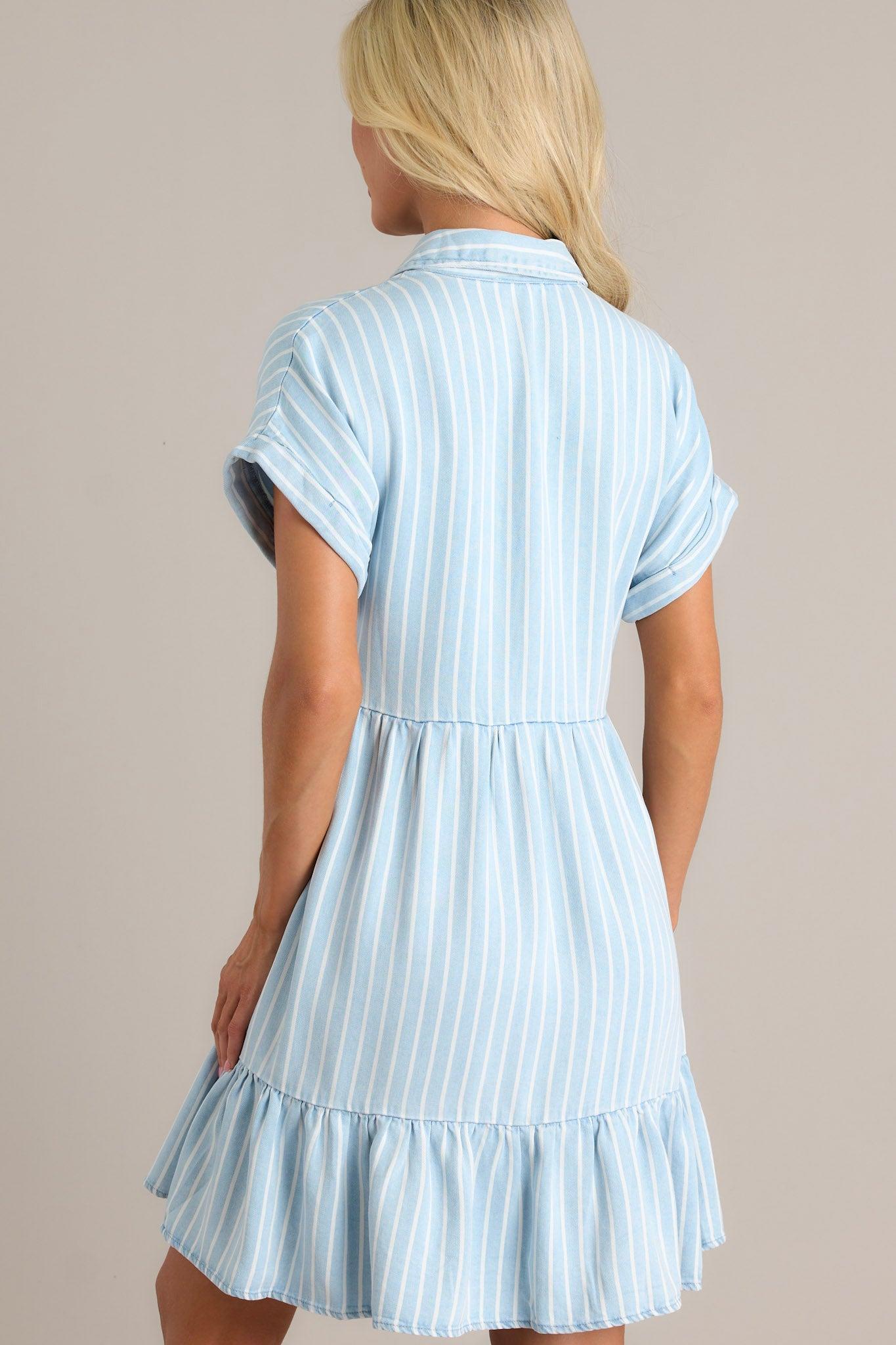 Whispering Waves Chambray Stripe Short Sleeve Mini Dress Product Image