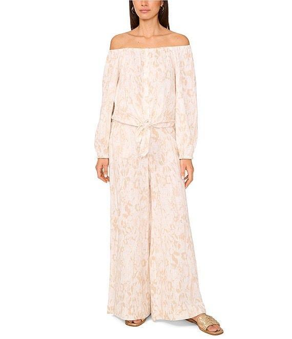 Vince Camuto Printed Off-The-Shoulder Long Sleeve Tie Front Blouse Product Image