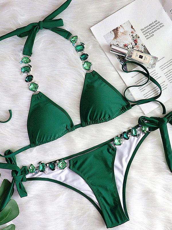 Red Gem Halter Tie Back Triangle Bikinis Product Image