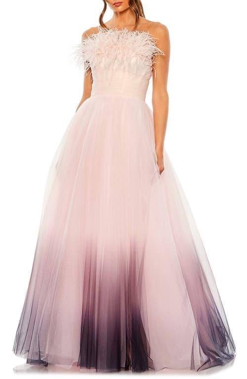 Womens Strapless Feather & Tulle Gown Product Image