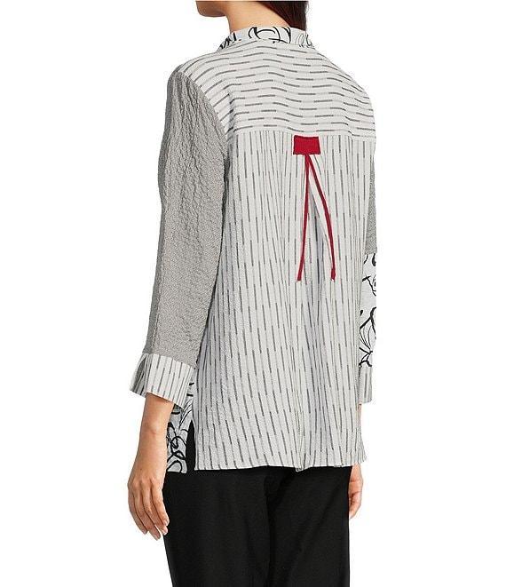 Ali Miles Pucker Mixed Print Wire Collar 3/4 Sleeve Button Front Tunic Product Image