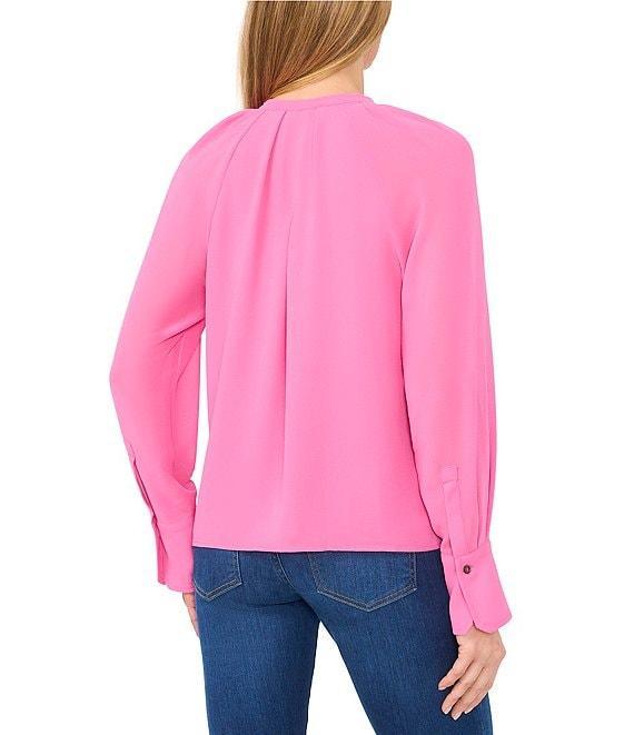 CeCe Woven V-Neck Long Sleeve Tie Front Blouse Product Image