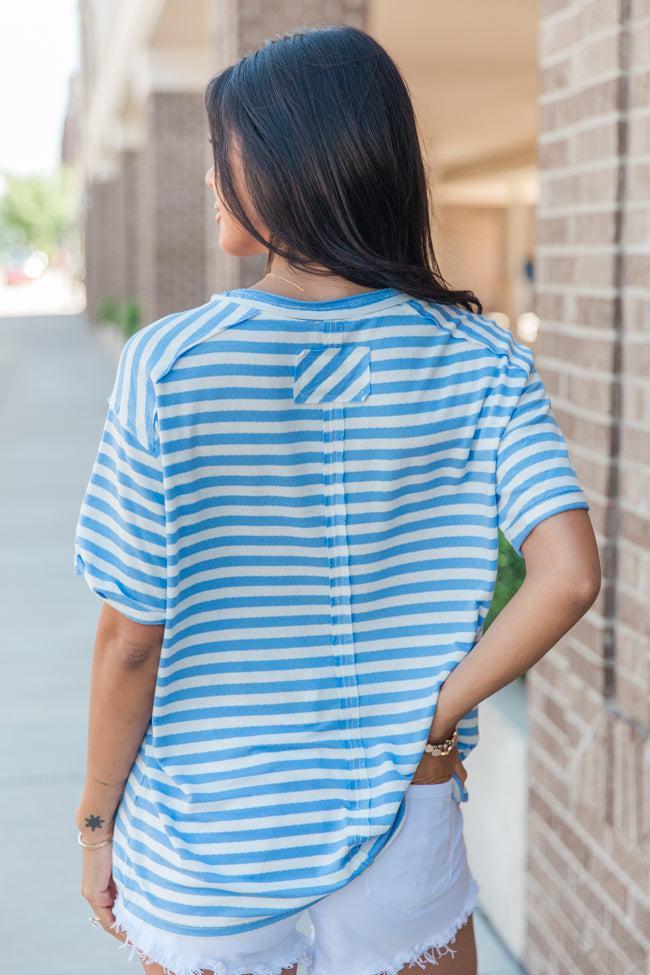 Vital Moment Blue and Ivory Striped Scoop Neck T-Shirt FINAL SALE Product Image