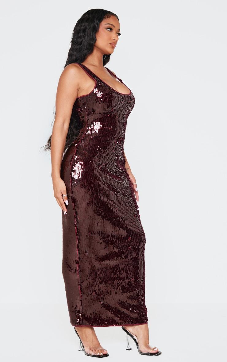 Shape Burgundy Sequin Scoop Neck Maxi Dress Product Image