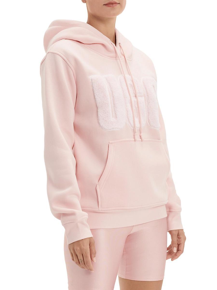 UGG Womens UGG Rey Fuzzy Logo Hoodie - Womens Nimbus/Black/Lotus Blossom Product Image