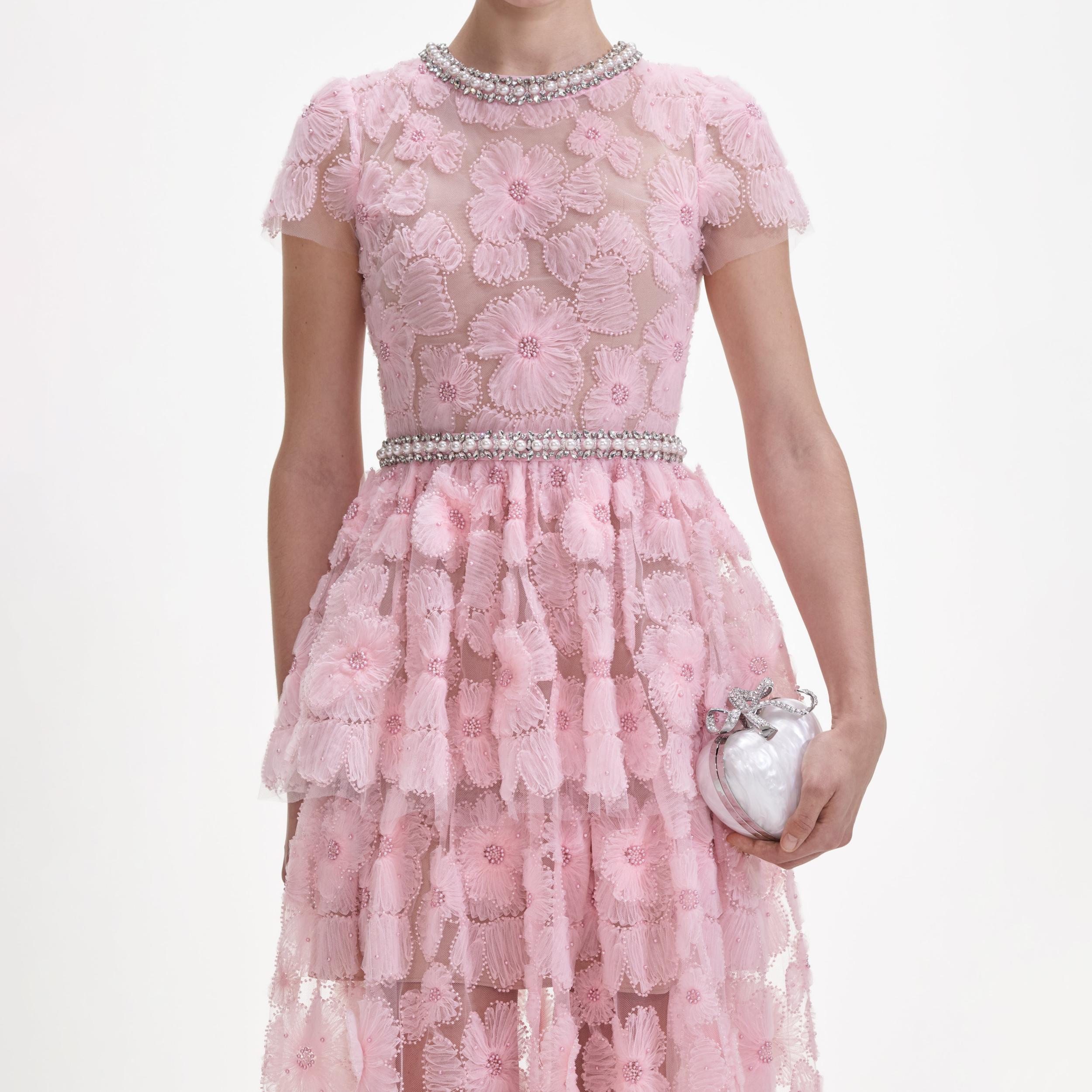 Pink Embellished Tulle Maxi Dress Product Image