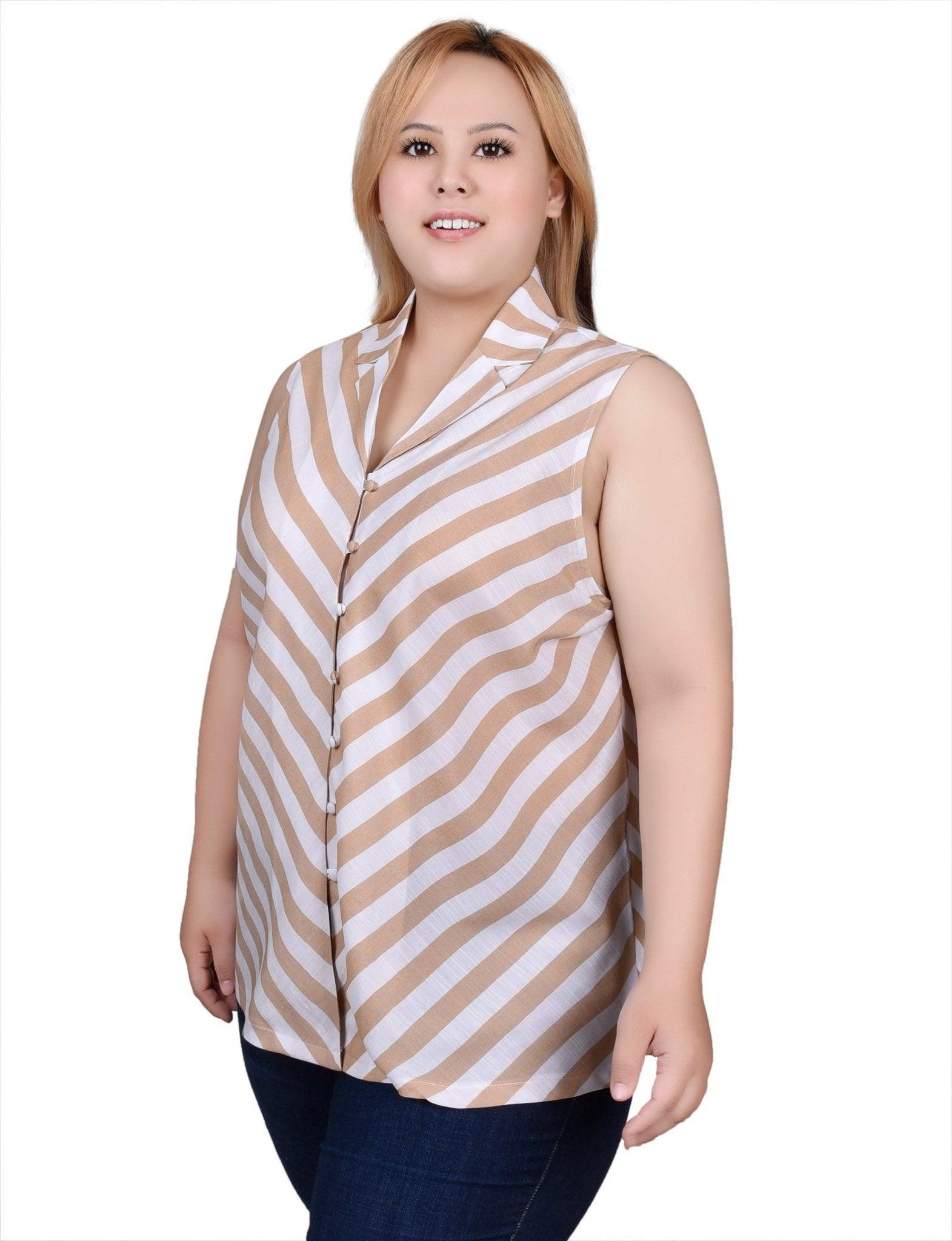 Sleeveless Collared Chevron Striped Blouse - Plus Product Image