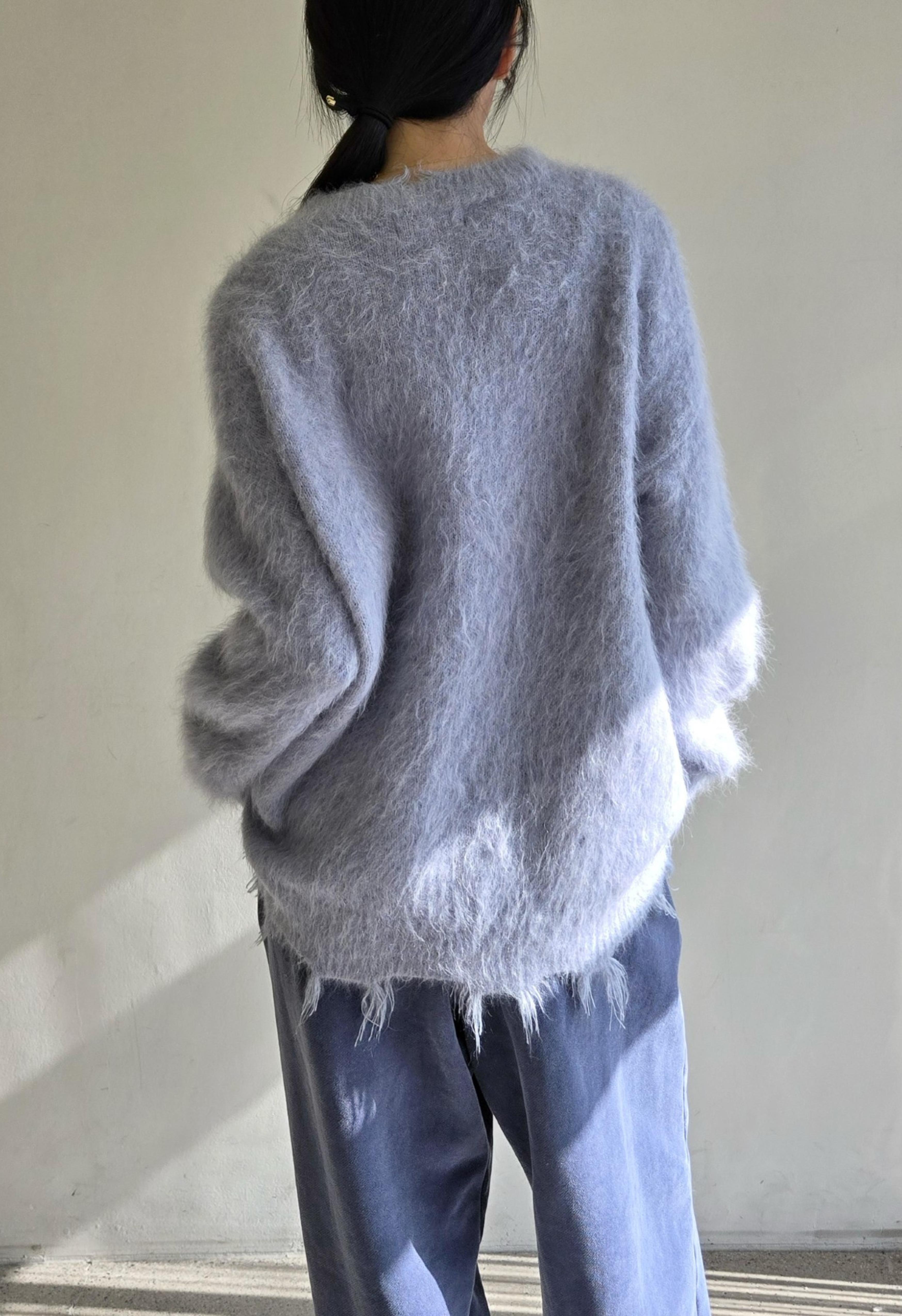 Blue Alpaca Wool Distressed Sweater Product Image