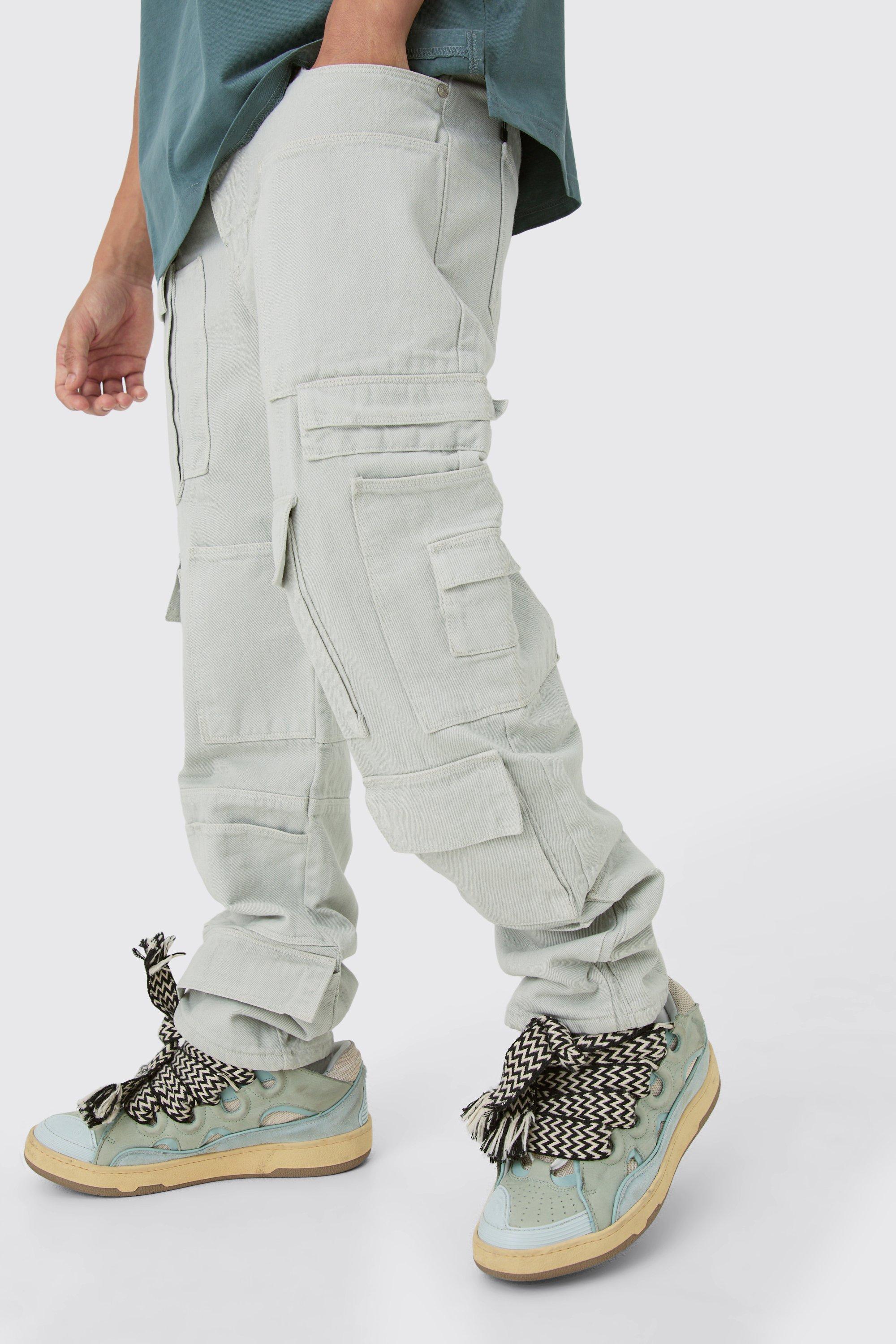 Relaxed Rigid Multi Pocket Cargo Jeans In Stone | boohooMAN USA Product Image