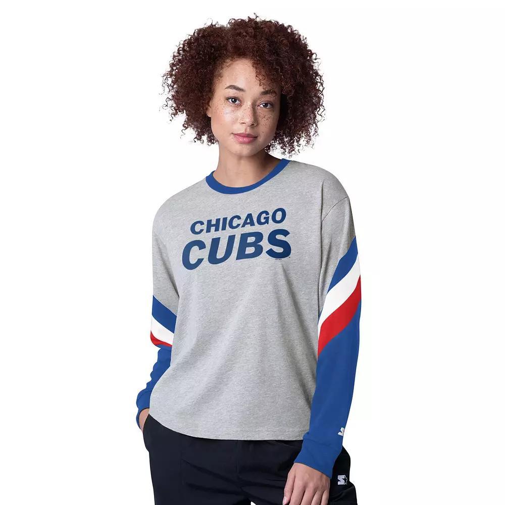Women's Starter Heather Gray St. Louis Cardinals Triple A Fashion Color Block Long Sleeve Top,  Product Image
