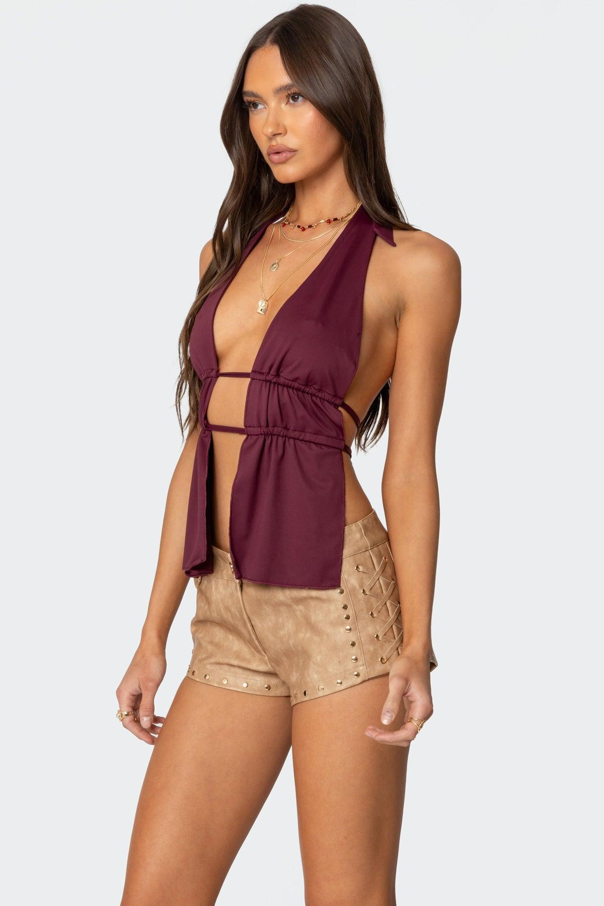 Nikole Split Front Backless Halter Top Product Image