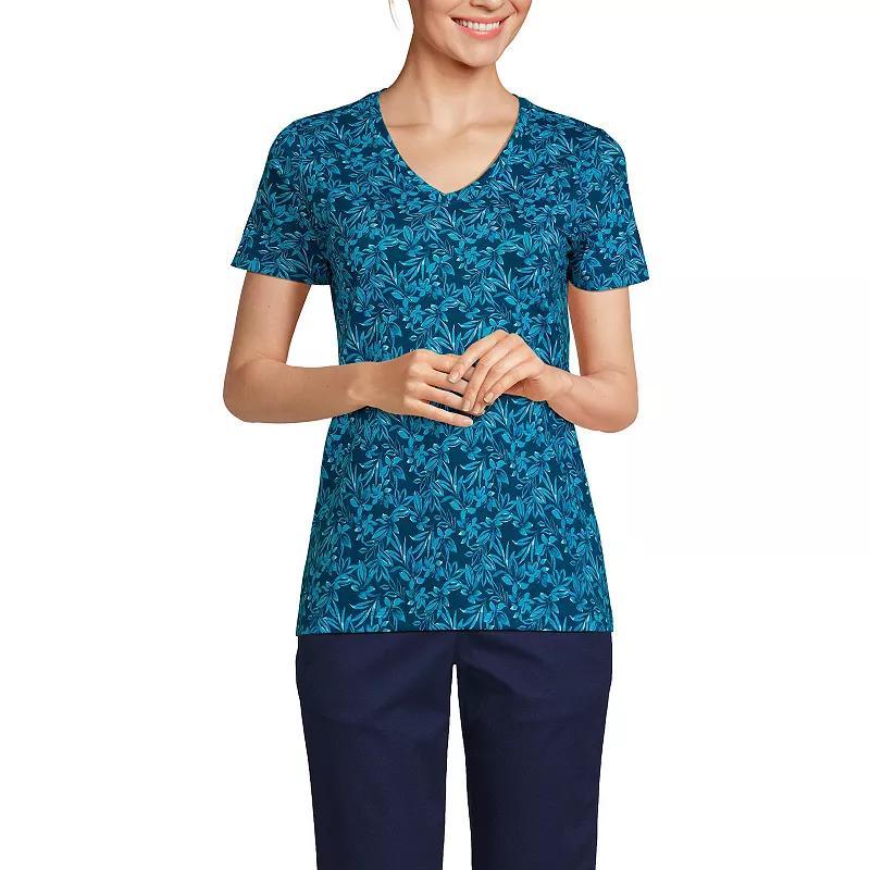 Women's Lands' End Relaxed-Fit Supima Cotton V-Neck Tee, Size: XS, Ivory Blue Flowers Product Image