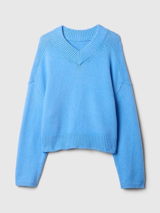 CashSoft Cropped High V-Neck Sweater Product Image