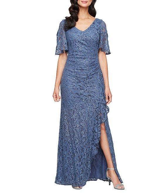 Alex Evenings Short Sleeve Stretch Sequin Lace Dress Product Image