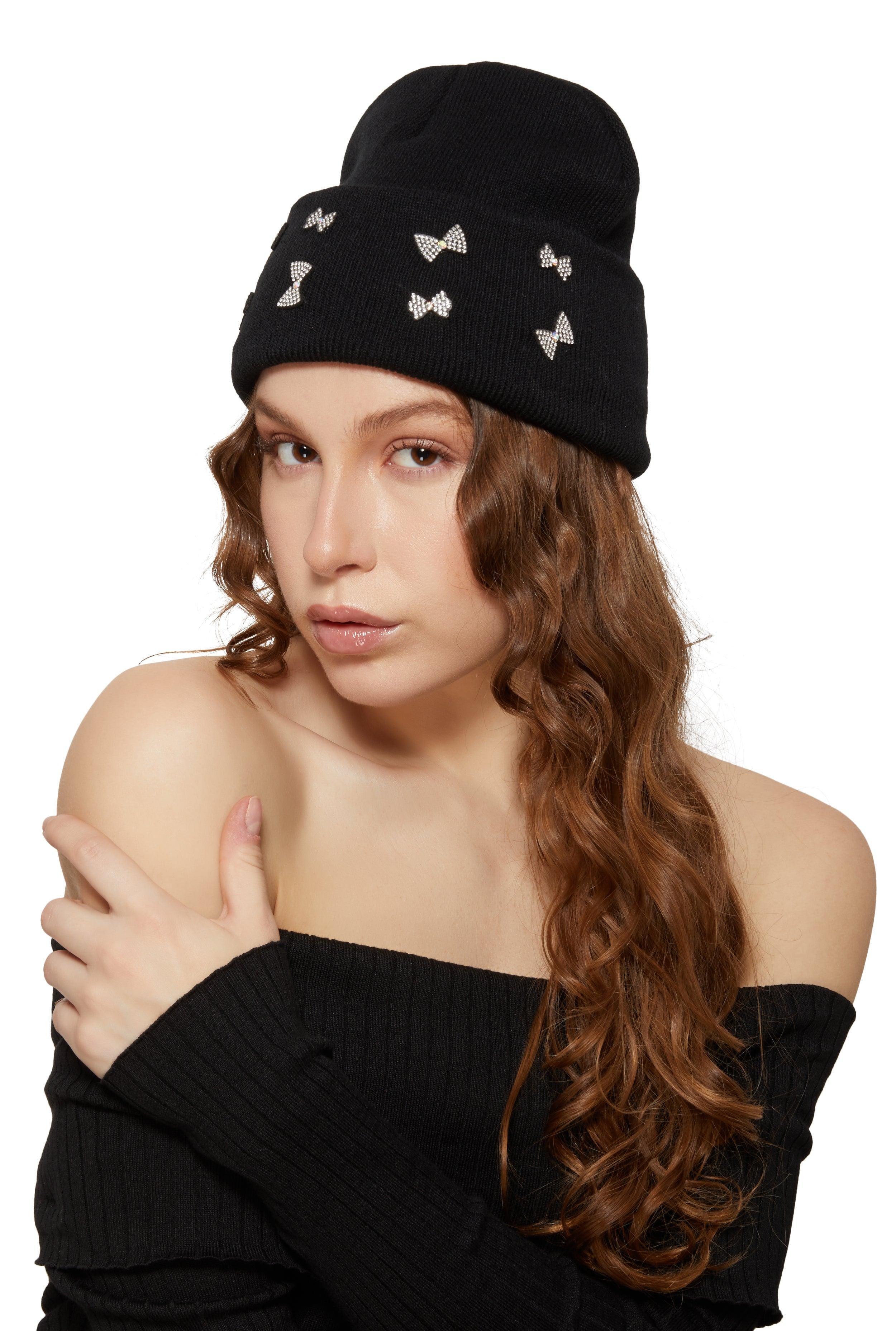 Rhinestone Bow Beanie Female Product Image