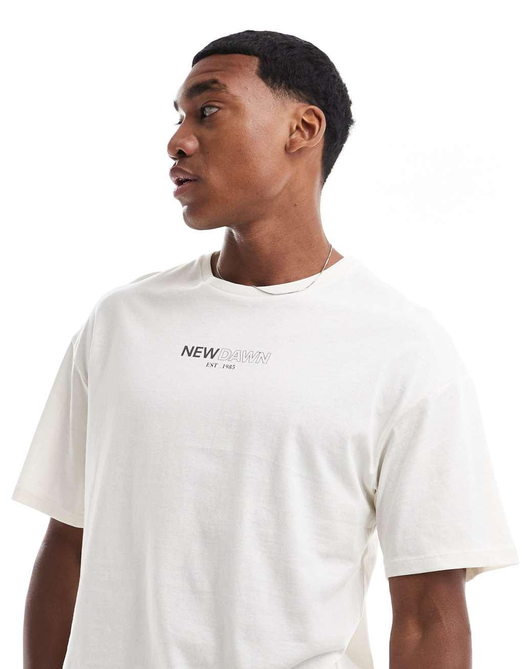 ADPT oversized T-shirt with butterfly text backprint in cream Product Image