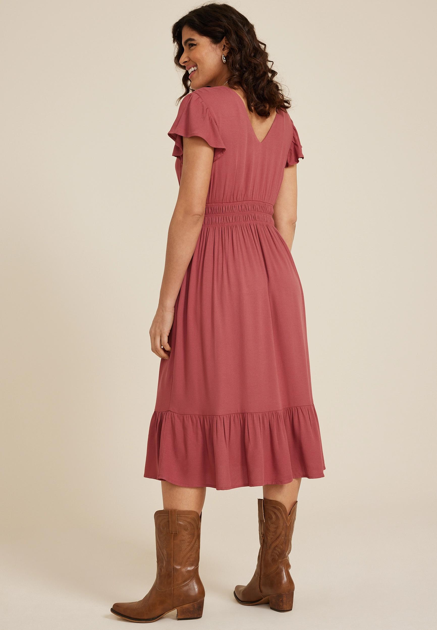 Flutter Sleeve V Neck Midi Dress Product Image