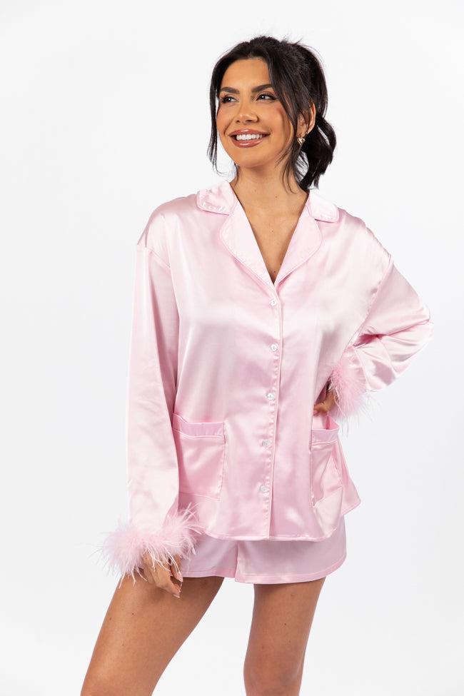 Early Riser Pale Pink Satin Pajama Top Product Image