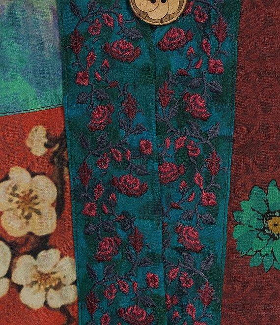 John Mark Embroidered Mixed Print 3/4 Ruffled Tiered Sleeve One Button Front Kimono Product Image