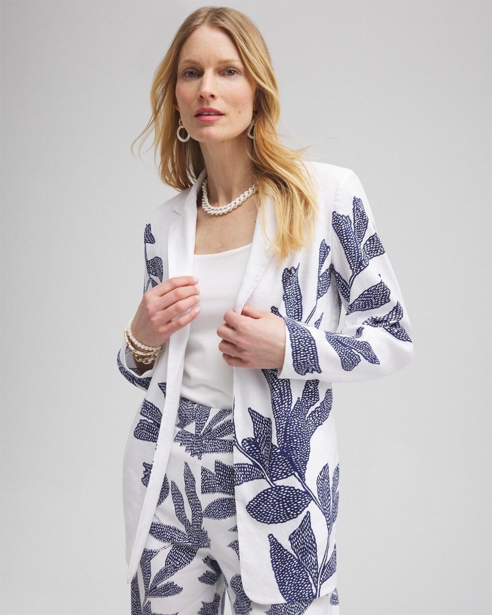 Printed Linen Blend Stretch Blazer Product Image