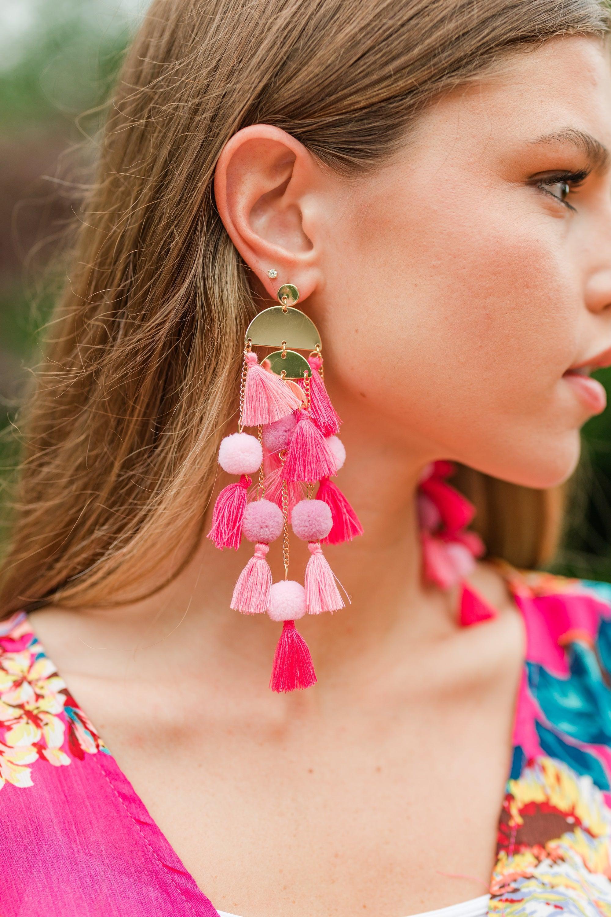 At Your Best Pink Tassel Statement Earrings Female Product Image