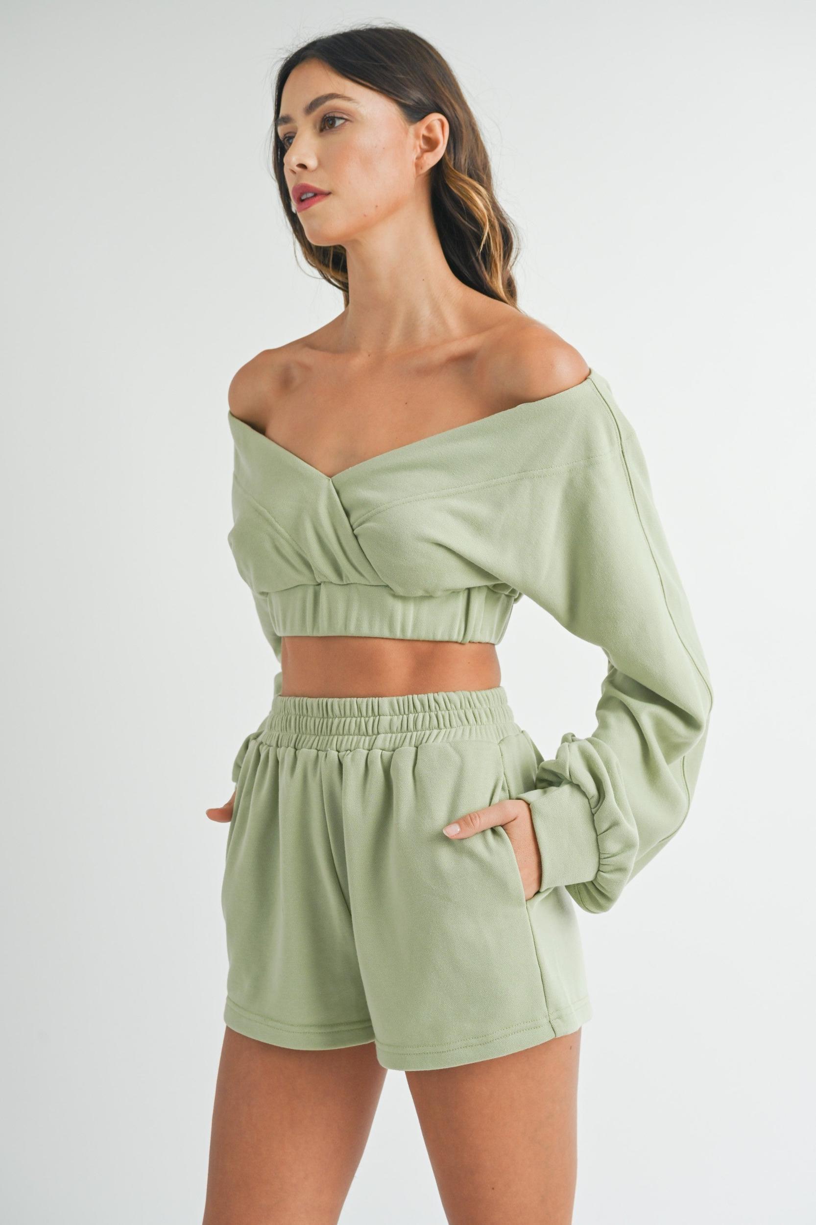 Off Shoulder Crop Top & Shorts Set Product Image