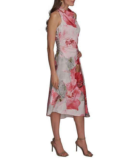 Donna Karan Floral Print Halter Neck Satin Slip Midi Dress Product Image