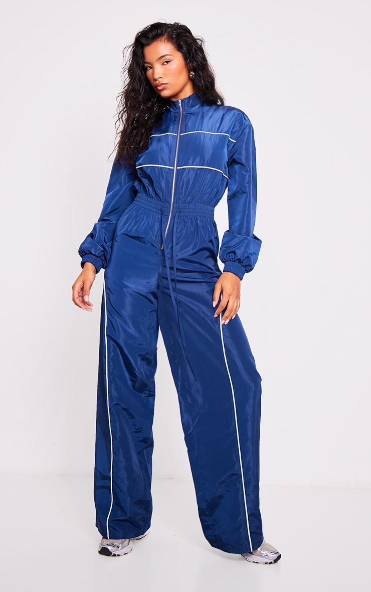 Navy Shell Panelling Zip Detail Jumpsuit Product Image