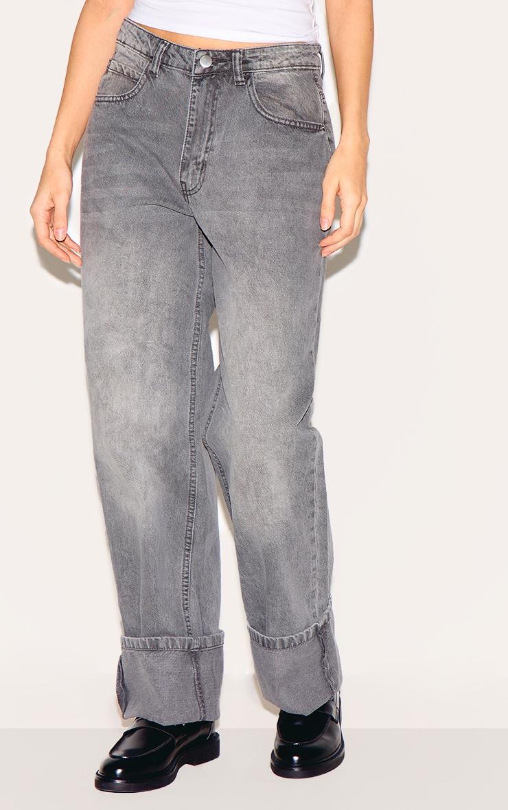 Grey Turn Up Hem Jeans Product Image