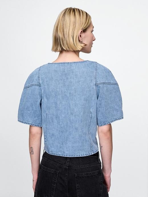 Cropped Puff-Sleeve Denim Shirt Product Image