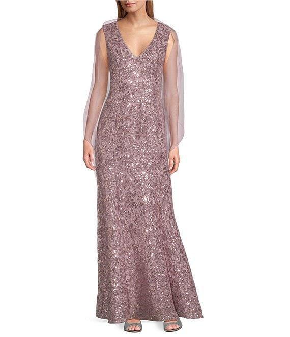 Alex Evenings Sequin Lace V Neck Sleeveless Sheath Gown Product Image