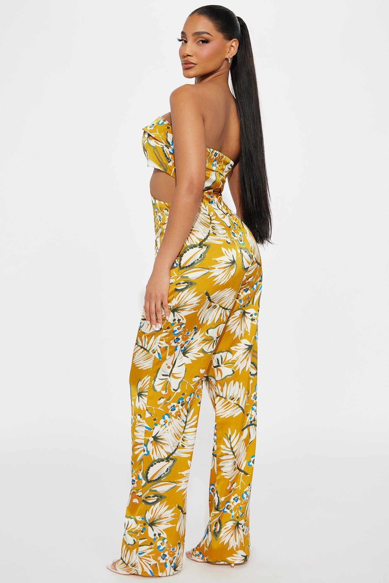 Pack Your Bags Satin Jumpsuit - Mustard/combo Product Image