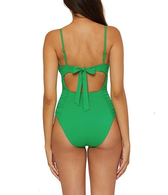 Becca By Rebecca Virtue Color Code Square Neck Lace-Up Shirred One Piece Swimsuit Product Image